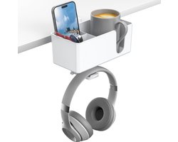 StayPowered 4-in-1 Hoofdtelefoon & Bekerhouder - Houd Je Bureau Georganiseerd - 360° Draaibaar - Verwijderbare Opbergbox - Eenvoudige Installatie - Antislip Design - Kabelbeheer - Wit - Levering Sneller dan Aangegeven!