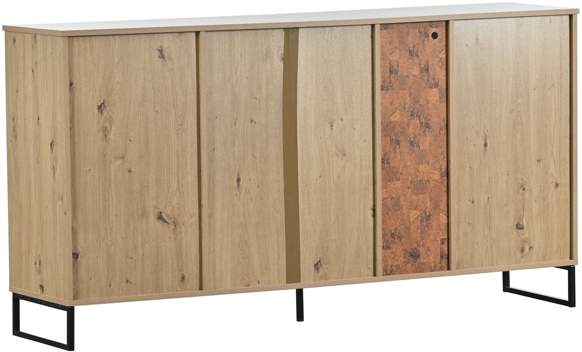 Merax Dressoir met 3 Lades en 2 Deuren – Modern Sideboard in Zwart en Houtkleur met LED-verlichting en Veelzijdige Opbergruimte - 160x40x85 cm