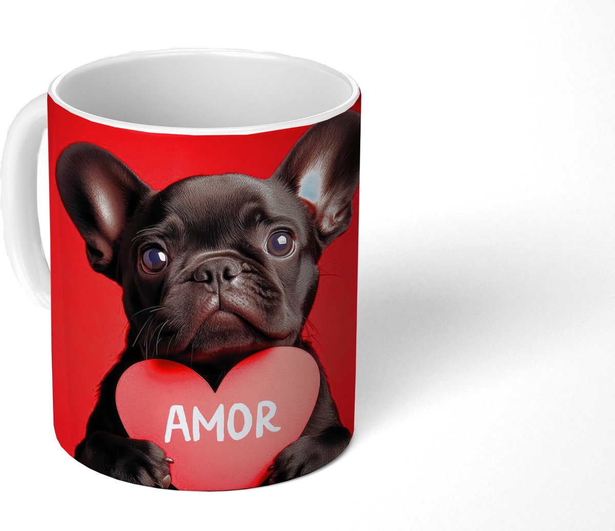 Mok - Koffiemok - Amor - Hond - Hartje - Rood - Mokken - 350 ML - Beker - Koffiemokken - Theemok