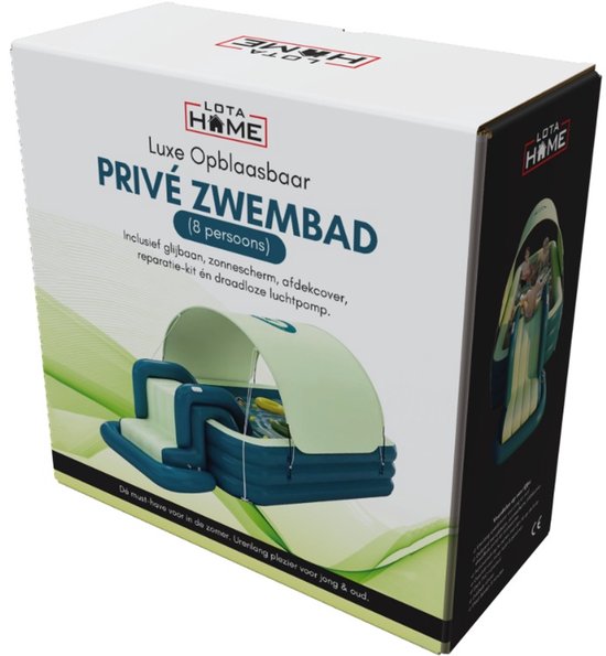 LotaHome - Opblaasbaar Zwembad - Zwembad met Glijbaan en Zonnescherm - Draadloze Pomp - Kinderzwembad LotaHome - Speelzwembad - Maximaal 8 Personen - Inclusief Diverse Accessoires - 300cm