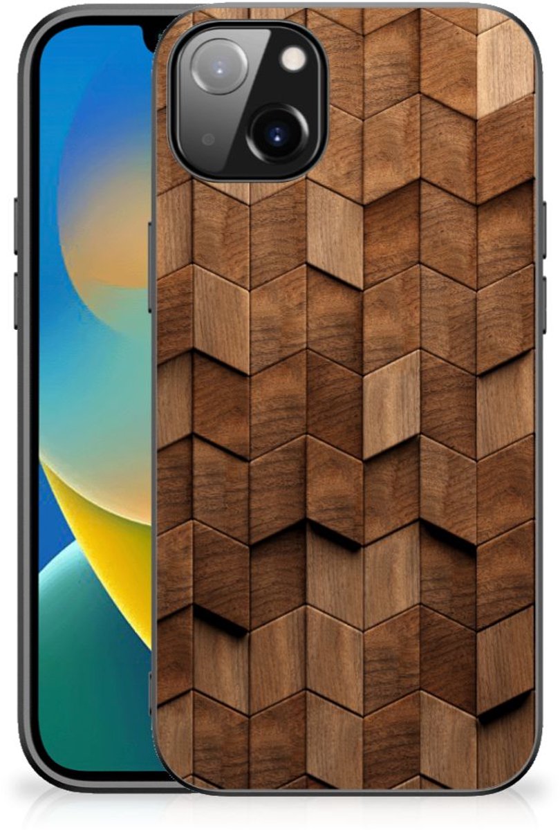 Houten Print Telefoonhoesje voor iPhone 14 Plus Wooden Cubes