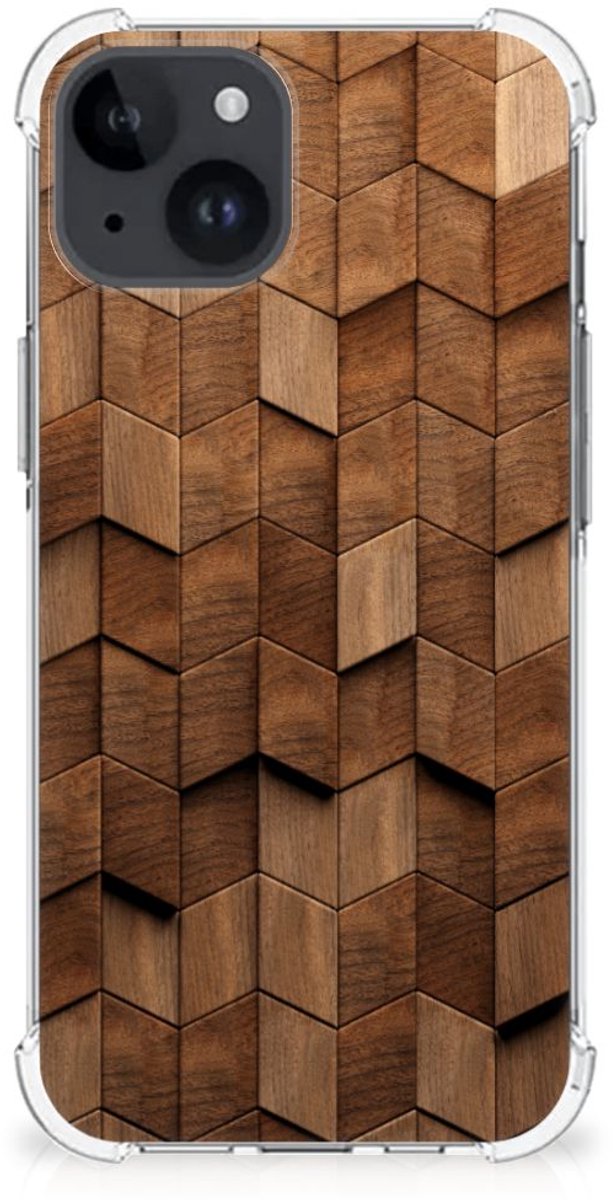 Stevig Telefoonhoesje voor iPhone 15 Plus Wooden Cubes
