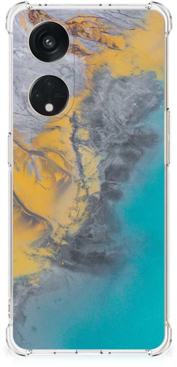 TPU Case Anti-Shock voor OPPO A98 Anti-Shock Hoesje Marble Blue Gold