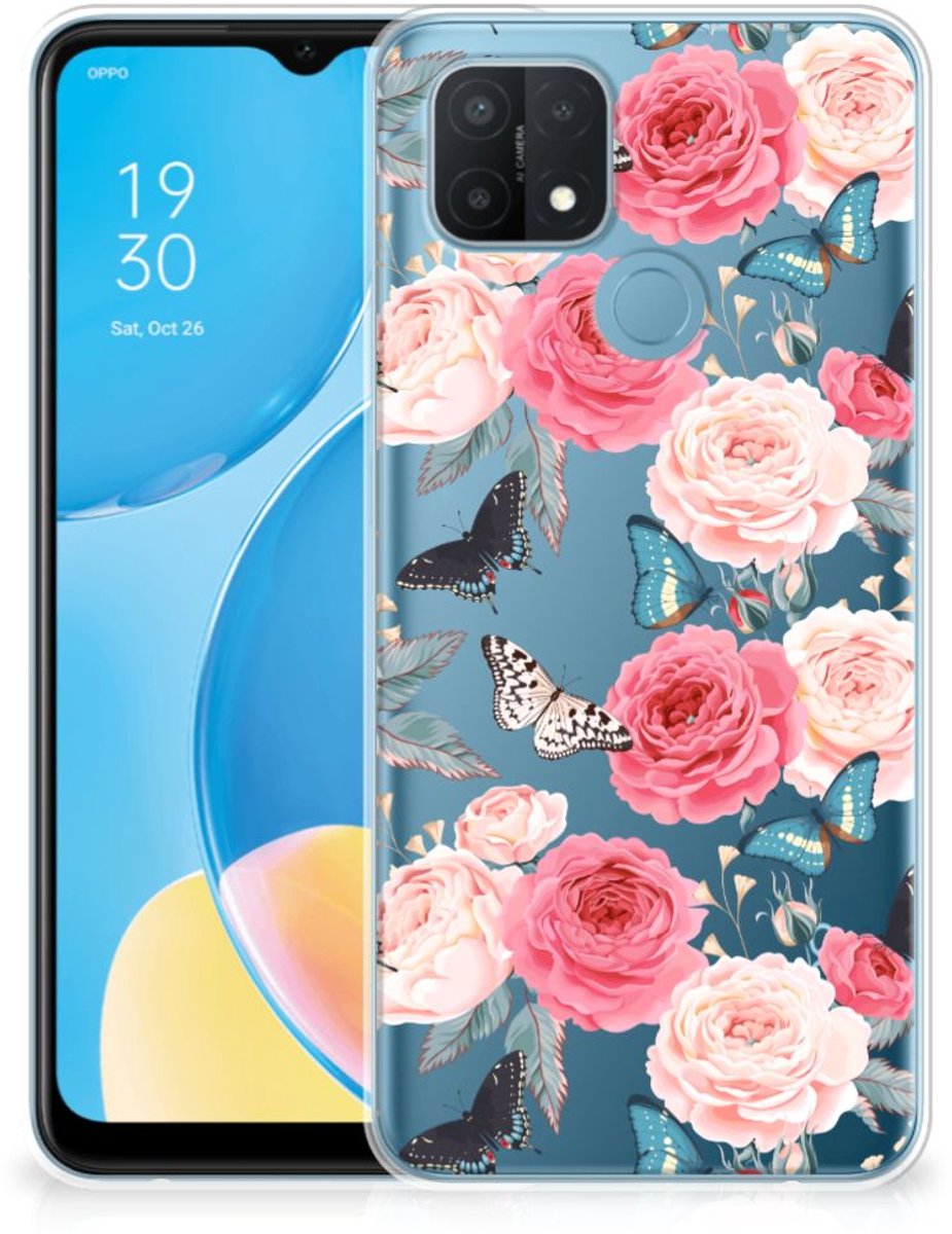 Back Cover voor OPPO A15 TPU Case Butterfly Roses