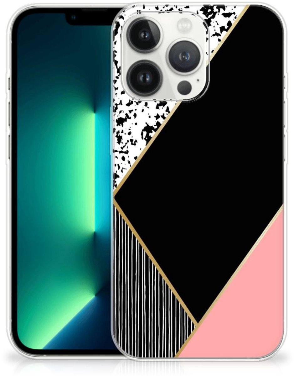 iPhone 13 Pro Max TPU Hoesje Zwart Roze Vormen