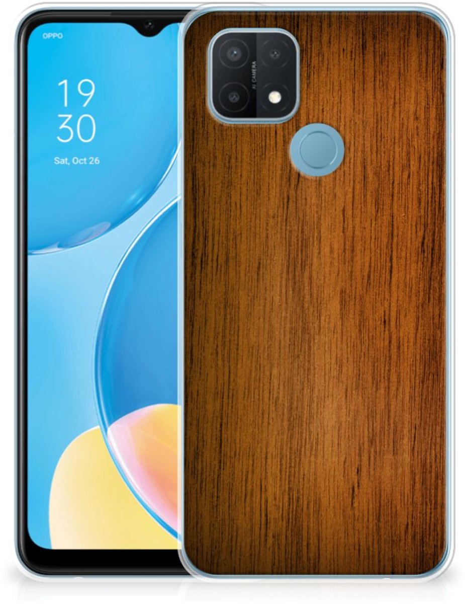 OPPO A15 Bumper Hoesje Donker Hout