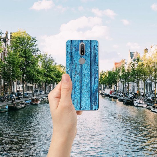 Coque Téléphone pour Nokia 2.4 Housse Coque Bois Bleu
