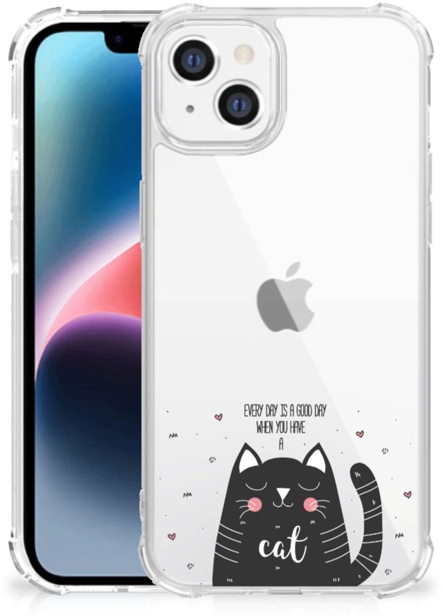 Apple iPhone 14 Plus Stevig Bumper Hoesje Cat Good Day