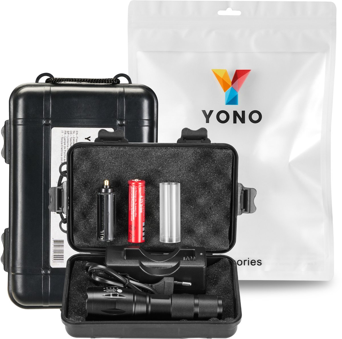 Militaire Zaklamp LED Oplaadbaar - Inclusief Batterij en Oplader – Waterbestendige Zaklantaarn van YONO — cadeau in Sport & Outdoor - foto 8