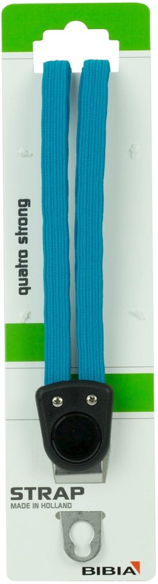 Bibia Quatro strong snelbinder in blauw/groen, met zwarte sluiting en zilveren haak.