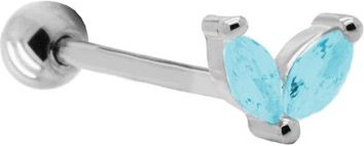 Karma Piercing Double Leaves Turquoise | Zilver