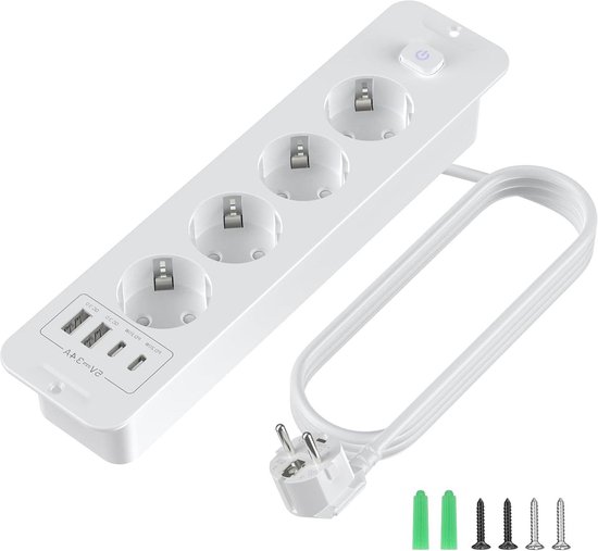 Treibo Inbouwstopcontact, 8 in 1, tafelstopcontact met 4 USB, verzonken Treibo Inbouwstopcontact, 8 in 1, tafelstopcontact met 4 USB, verzonken
