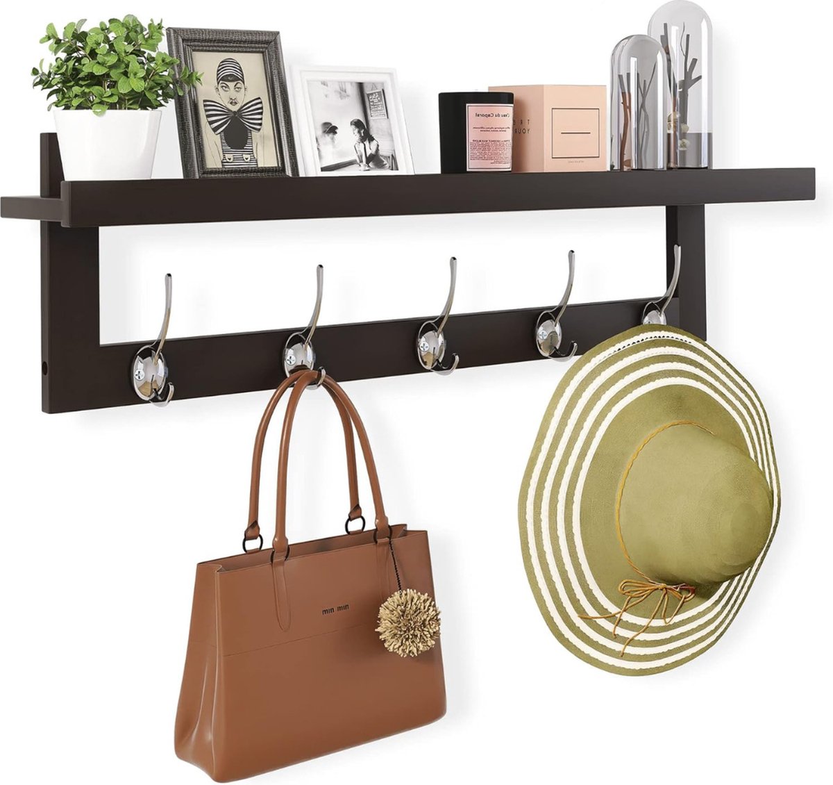 VELTRR® Wandkapstok met Hoedenplank - Kapstok - Wandplank - Donkerbruin