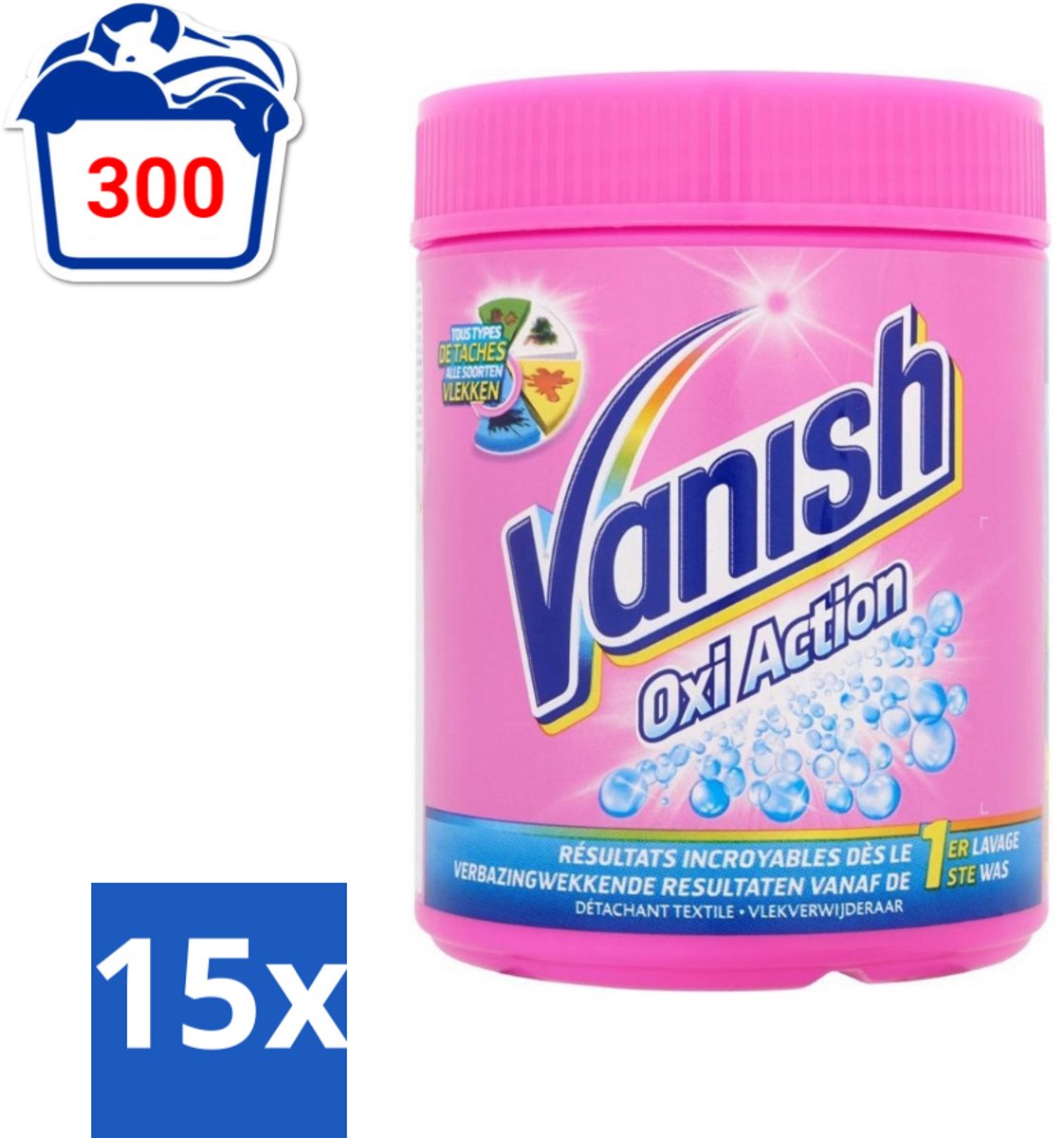 15 x Vanish Oxi Action - Vlekkenverwijderaar Poeder - Zonder Bleek - Gekleurde Was - 500 Gram - Voordeelverpakking - 15 stuks