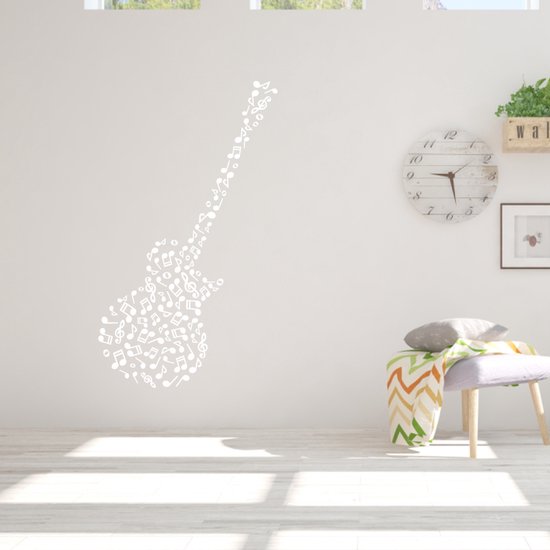 Muursticker Guitare Et Notes de Musique - Rose - 40 x 120 cm - Chambre à coucher - Muursticker4Sale