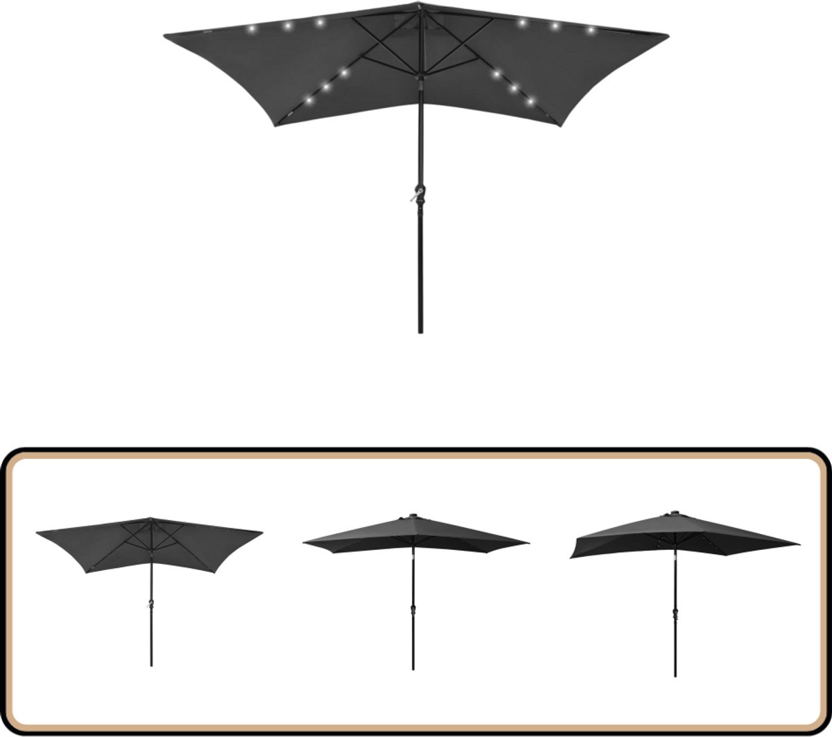 vidaXL - Parasol - met - LED's - en - stalen - paal - 2x3 - m - antracietkleurig