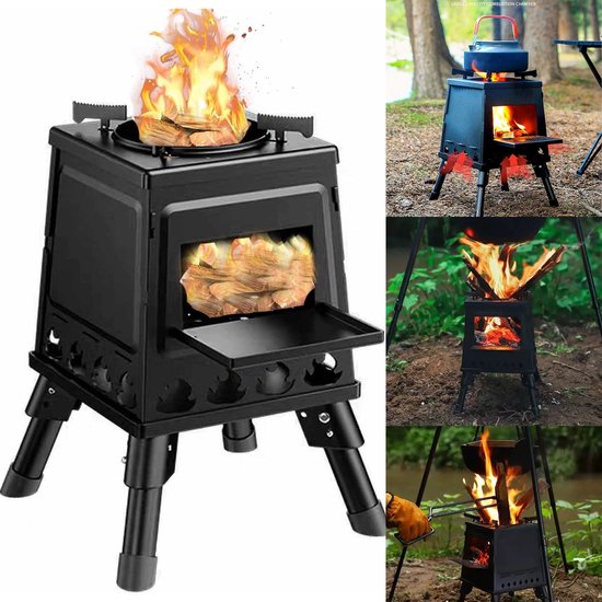 Houtkachel-XXL-Draagbaar Houtkachelfornuis-Survival Firewood Stove-Outdoor Houtkachel-Stove-Kooktoestel voor camping-Campinggrill-Roestvrij staal-Zwart