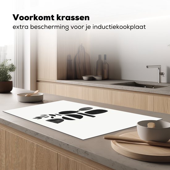 KitchenYeah® Protection plaque induction 95x50 cm - Japandi - Noir - Abstrait - Protege plaque de cuisson - Couvre plaque induction - Protecteur d'induction - Cuisine