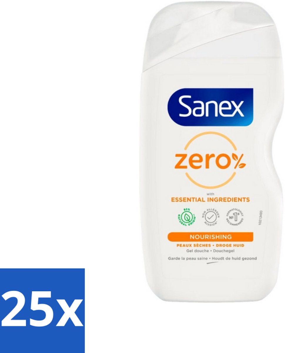 Sanex Zero% - Douchegel - Verzorgend - Natuurlijke Ingrediënten - Droge Huid - 400 ml - Bulkverpakking - 25 stuks