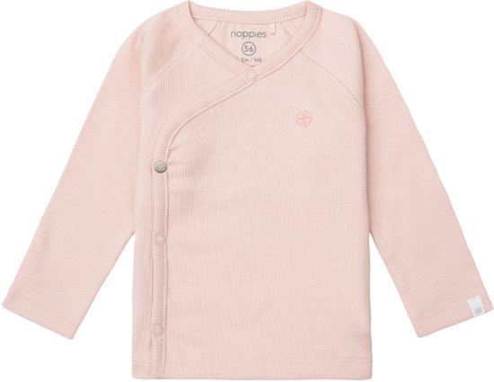 Roze longsleeve wikkelshirtje met drukknoopjes en geborduurd logo