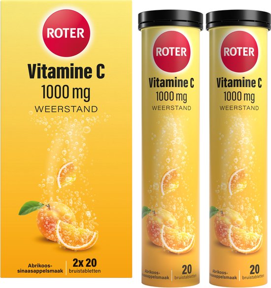 Roter Vitamine C 1000mg bruis - Hoge dosering vitamine C ter ondersteuning van je natuurlijke weerstand - 40 bruistabletten met abrikoos-sinaasappelsmaak