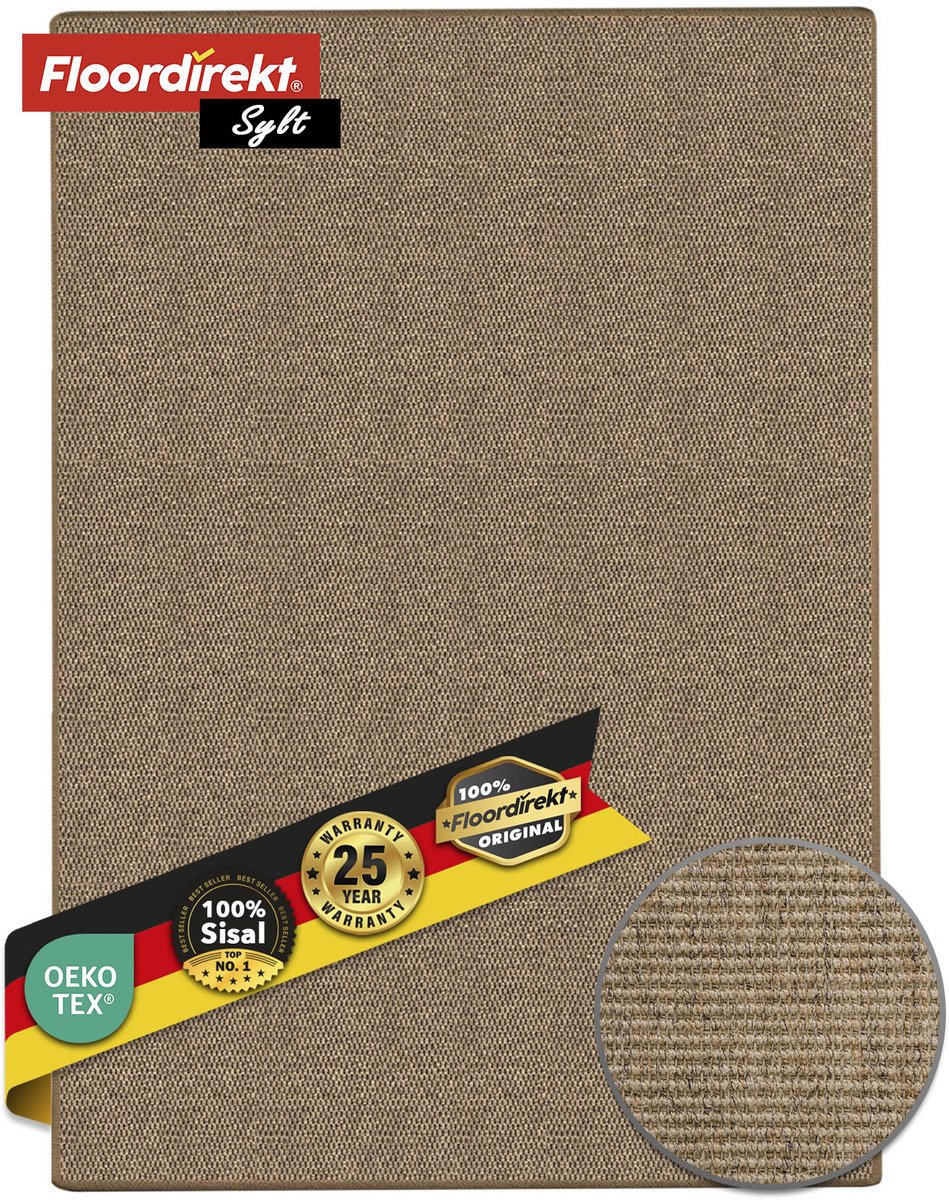 FLOORDIREKT Tapijtloper op Maat Gemaakt Sylt - Gemaakt van Sisal - Brug voor Binnenruimtes - Modern Woonvloerkleed - Kurk - 66 x 100 cm