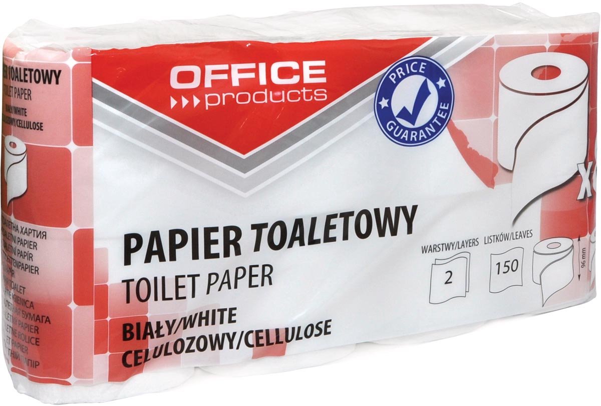 OFFICE products toiletpapier, 2-laags, 150 vel, wit, pak van 8 rollen 8 stuks