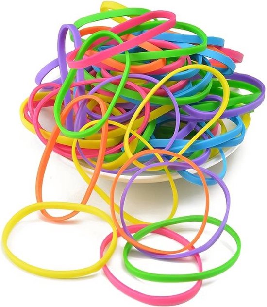 Élastiques en caoutchouc aux couleurs vives ± 100 pièces - Élastiques colorées - Élastiques colorées - Bandes Bandes de caoutchouc - Artisanat - Hobby - Bande élastique - Bandes élastiques colorées - Bureau - École