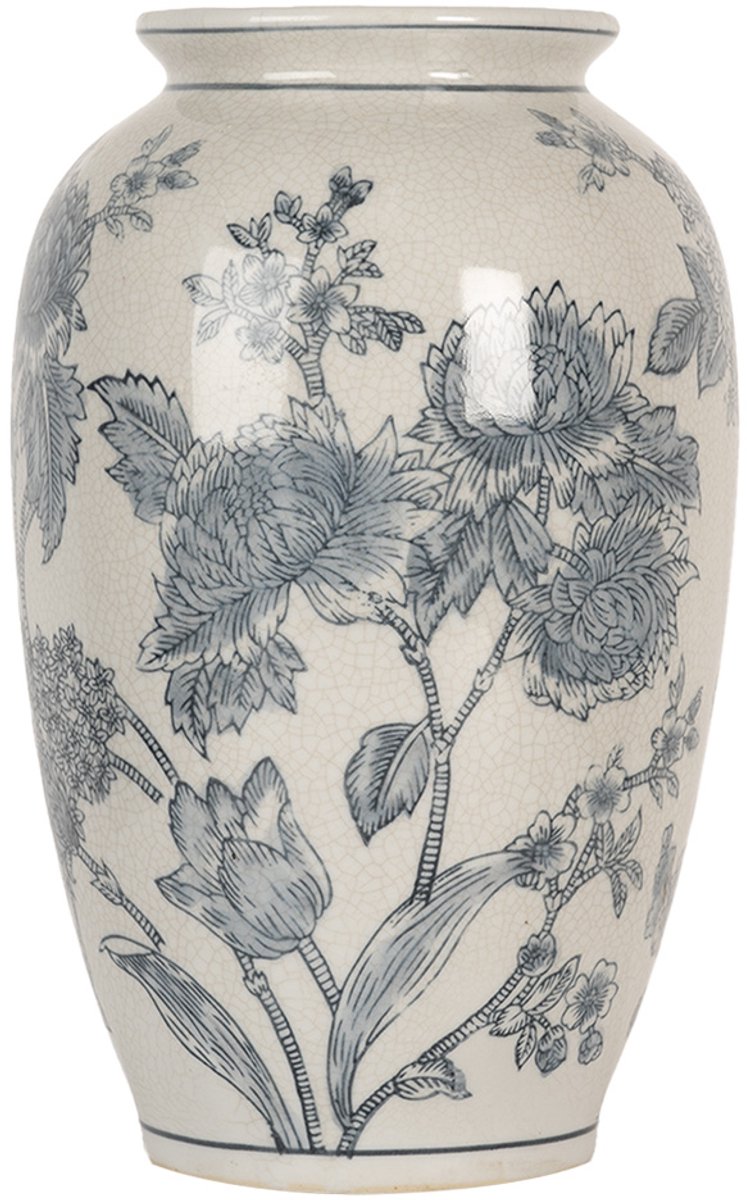 Clayre & Eef Vaas Ø 17x27 cm Wit Blauw Keramiek
