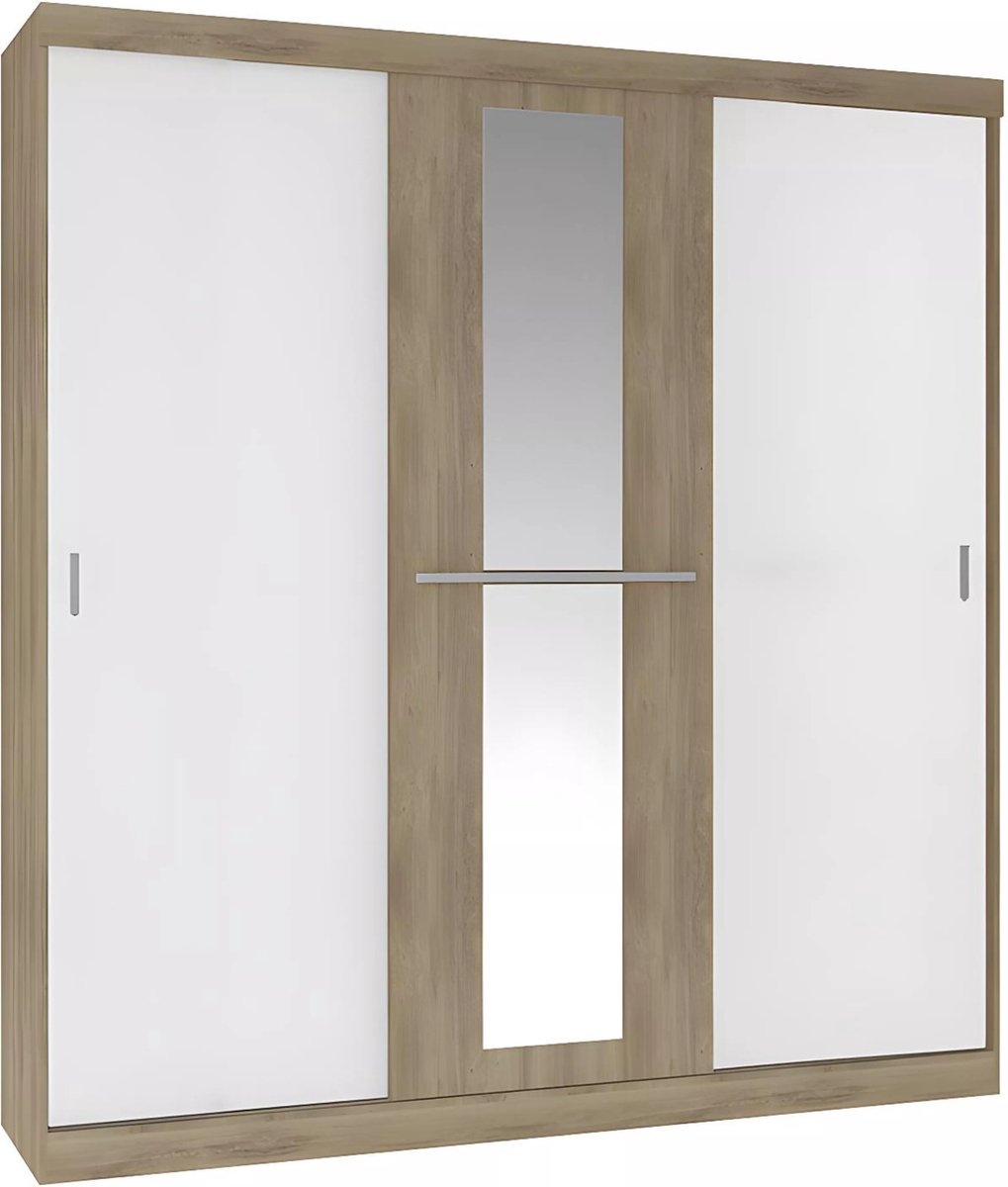 Vente-unique Kledingkast - 3 schuifdeuren - Met spiegel - L205 cm - Naturel en beige - DIDDA II Natuurlijk licht