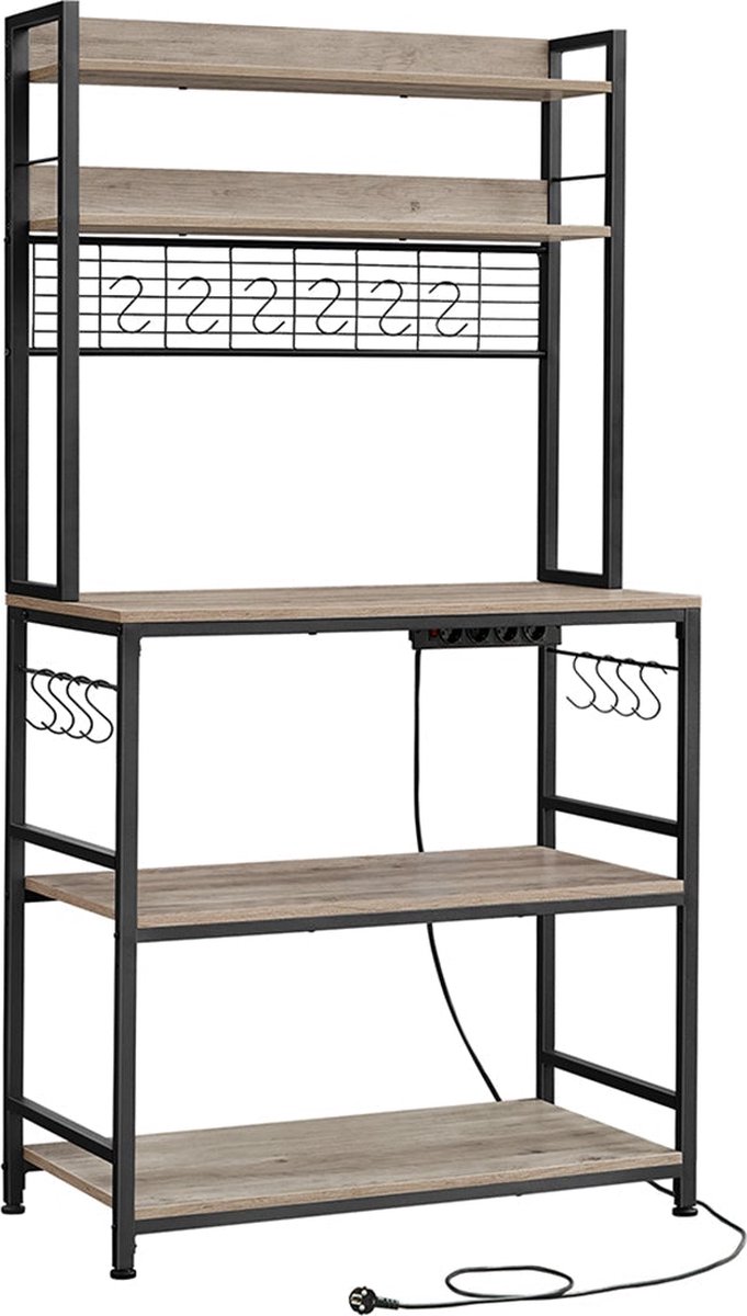 Keukenplank met Stopcontacten - Opbergrek - Organizer - Efficiënt ruimtegebruik - 40cm x 80cm x 170cm - Bruin Zwart