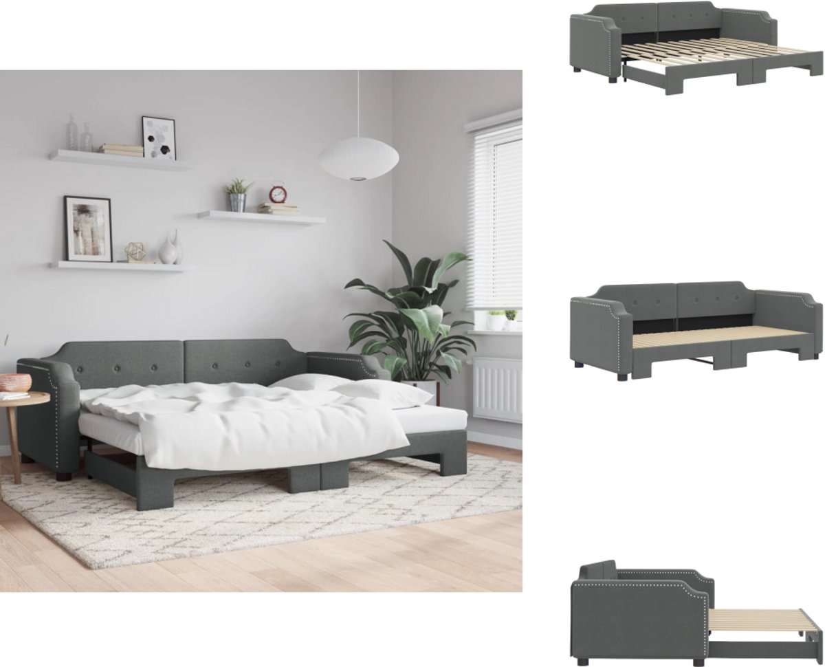 vidaXL Slaapbank - met - onderschuifbed - 100x200 - cm - stof - donkergrijs