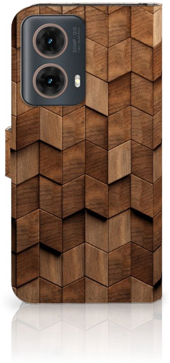 Book Style Case voor Motorola Moto G85 Wooden Cubes