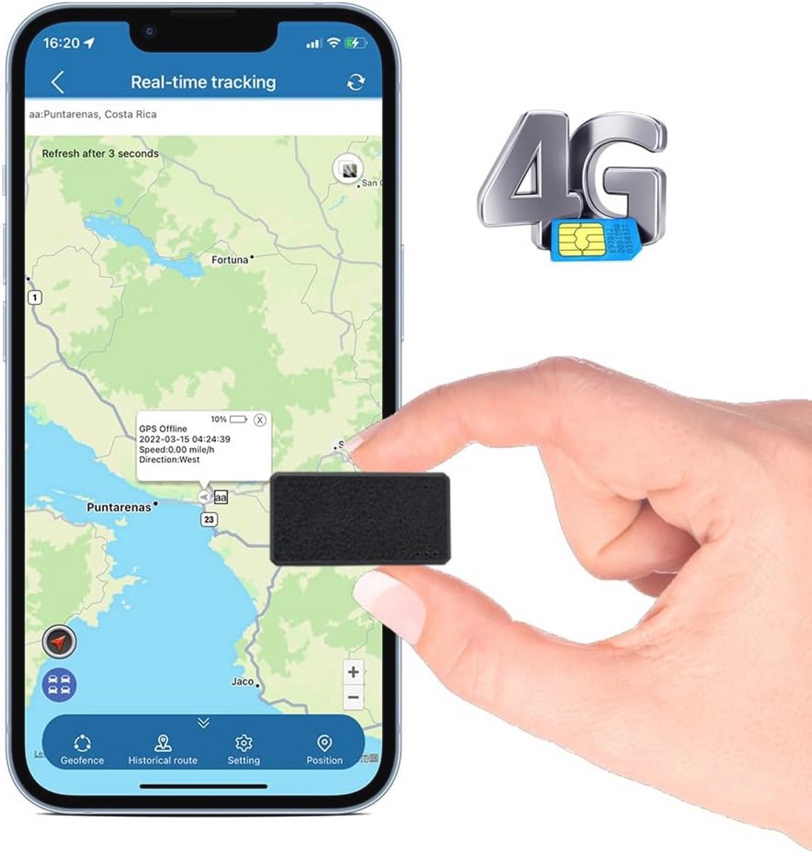 Mini GPS-tracker 4G voor auto en motor - Real-time locatiediensten met alarmen