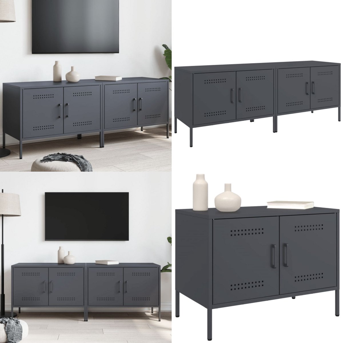 vidaXL Tv-meubelen 2 st 68x39x50,5 cm staal antracietkleurig - Tv-meubel - Tv-meubelen - Tv Kast - Opbergkast