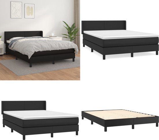 vidaXL Boxspring avec matelas Simili cuir Noir 140x200 cm - Boxspring - Sommiers - Lit - Meubles de couchage