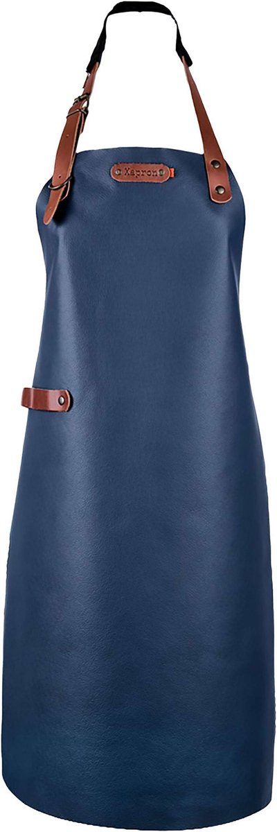 Xapron - Bovine Schort met Nekband XL Leer - Leer - Blauw -