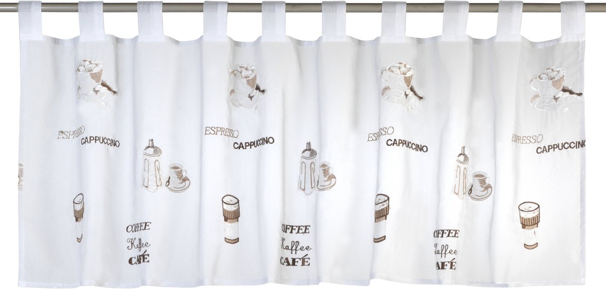 Elbersdrucke Bistro Gordijn Espresso 48x140 cm wit-bruin transparant