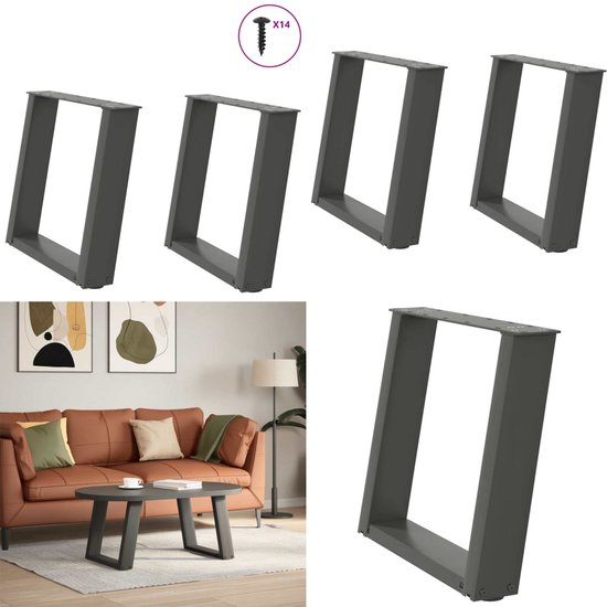 vidaXL Salontafelpoten 2 st U-vormig 50x(42-43) cm staal antraciet - Salontafelpoot - Salontafelpoten - Tafelpoot - Meubeltafelpoot