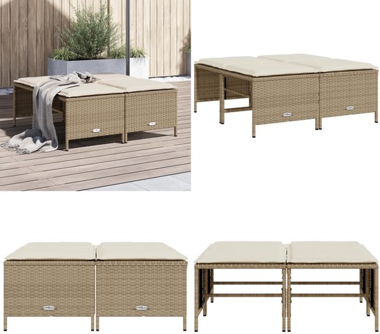 VidaXL Tuinkrukken 2 st met kussens poly rattan zwart