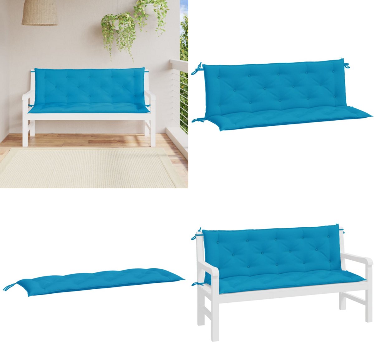 vidaXL - Tuinbankkussens - 2 - st - 150x50x7 - cm - oxford - stof - lichtblauw