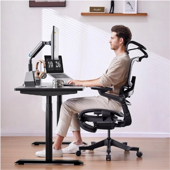 Presto R - Verstelbaar bureau - 160x80 - Eiken Vicenza - Zwart frame - Handmatig - BEUK Meubels