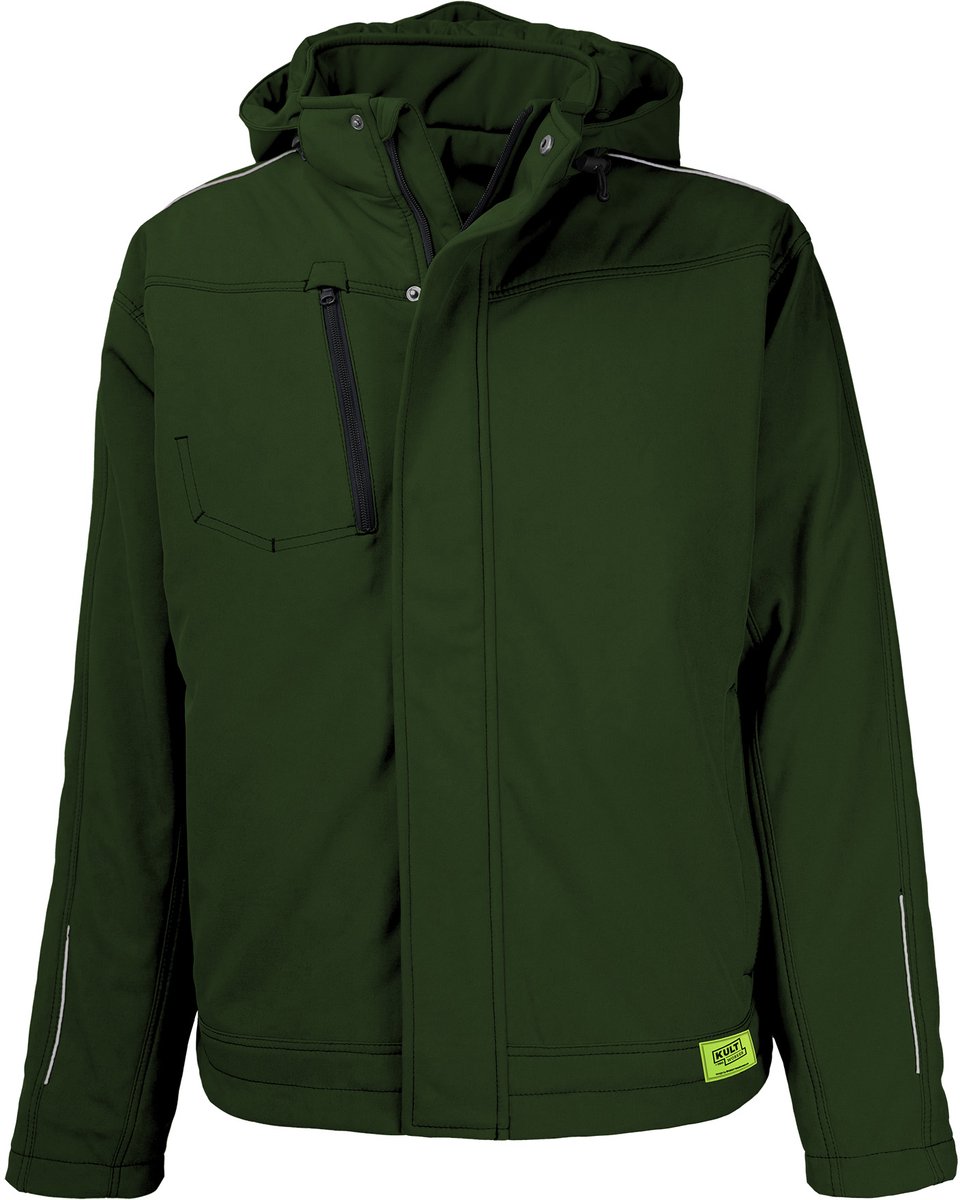 TMG KULT WORKER SOFTSHELL WINTER Softshell Werkjas HEREN Veiligheidsjas Groen - Winddicht - 3M Reflecterend - Wintervoering