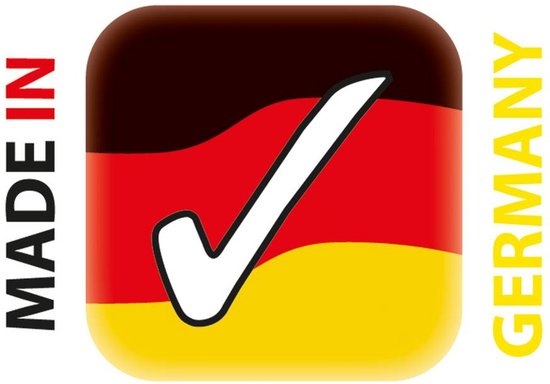 Gemaakt in Duitsland logo met de Duitse vlag en een vinkje.