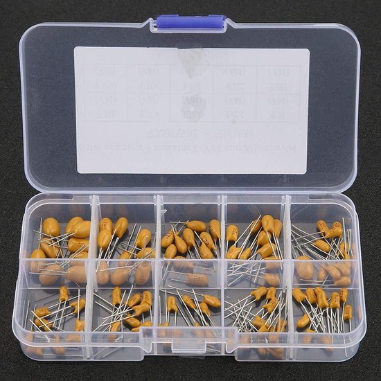 Kit 100 Condensateurs Tantale 16V - 10 Valeurs De 1uF à 100uF - Boîte De Rangement - Pour électronique, Informatique