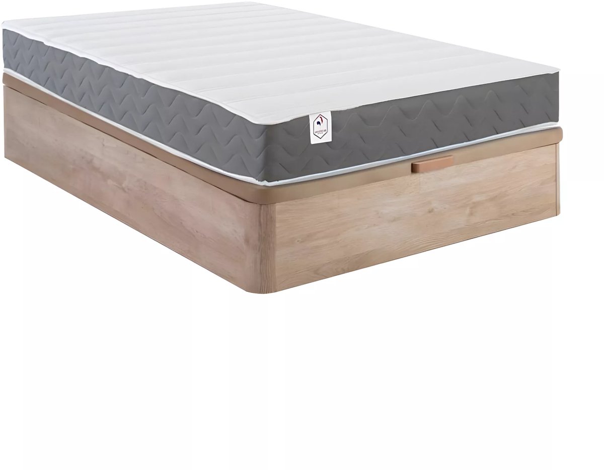 Vente-unique Set 140 x 200 cm bedbodem met opbergruimte, licht naturel + matras van HD-schuim met vormgeheugen en ademende 3D-strook, 18 cm dik - HEAVEN van YSMÉE