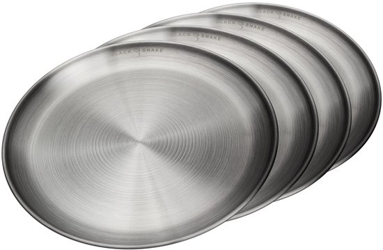 Campingplaat plat | ca. 23 cm diameter | roestvrij staal | 4 plaat