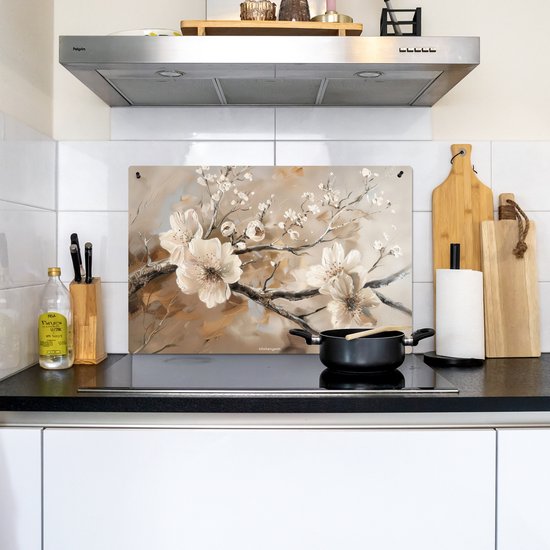 KitchenYeah® Protection plaque induction 77x51 cm - Fleurs - Abstrait - Peint - Beige - Protege plaque de cuisson - Couvre plaque induction - Protecteur d'induction - Cuisine