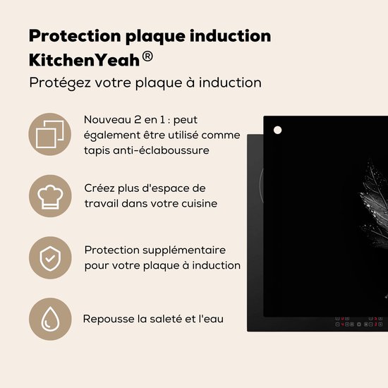 Protection d'induction noire avec imprimé feuille, utilisable aussi comme couvercle anti-éclaboussures.