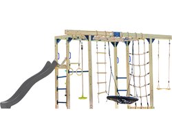 AXI Boris Klimtoestel Bruin met Schommels en Trapeze – Grijze Glijbaan – Monkey Bars en Klimnetten – Duikelstang – Diverse Ladders